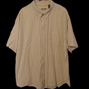 St. John's Bay 3XL Worry Free Short Sleeves Dress Shirt Yellow w/ Blue Stripes